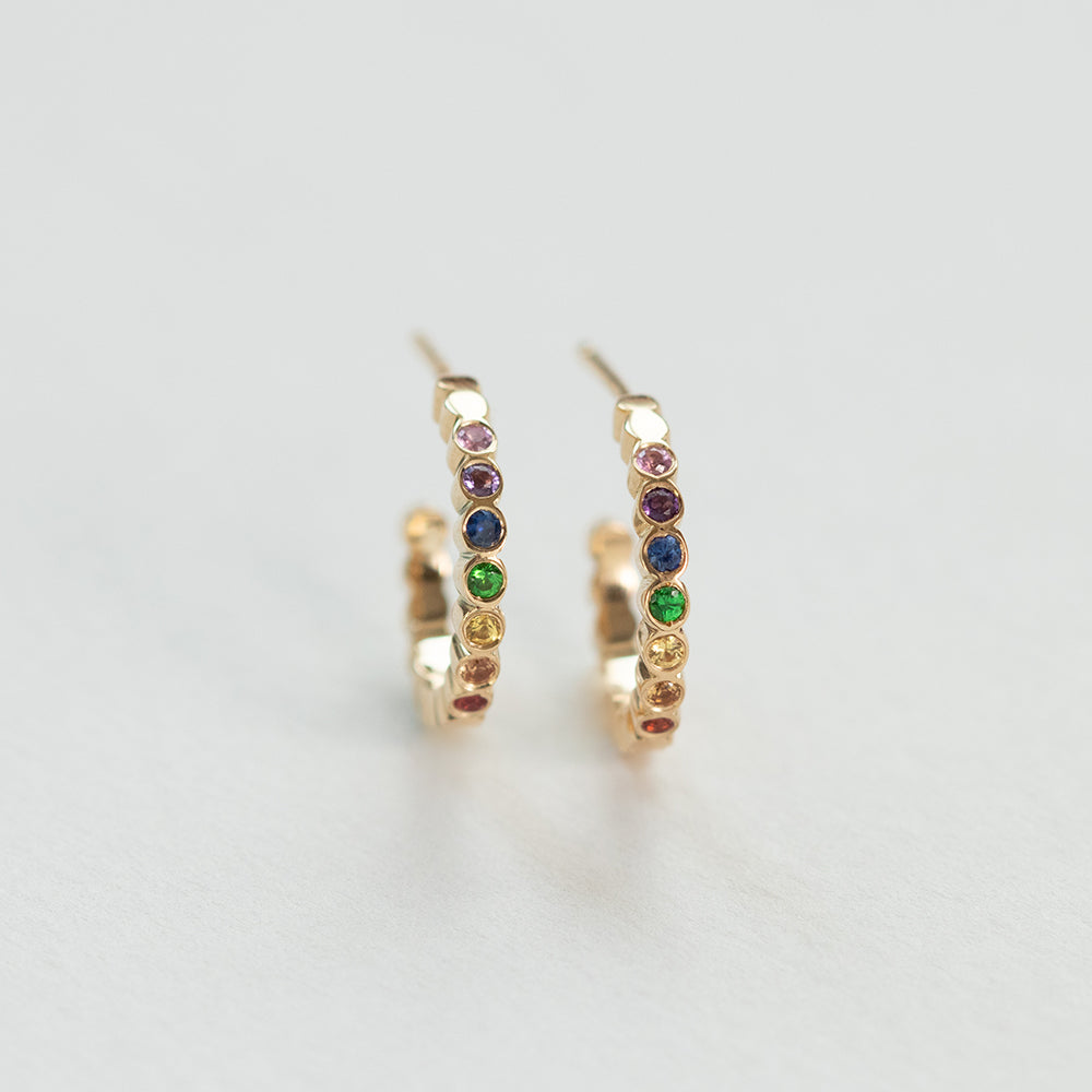 Astro rainbow 14K yellow gold hoops