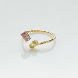 Fizzy rope amethyst & peridot ring 14K yellow gold