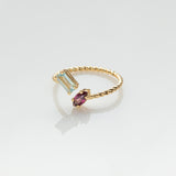 Fizzy rope sky topaz & rhodolite tourmaline ring 14K yellow gold