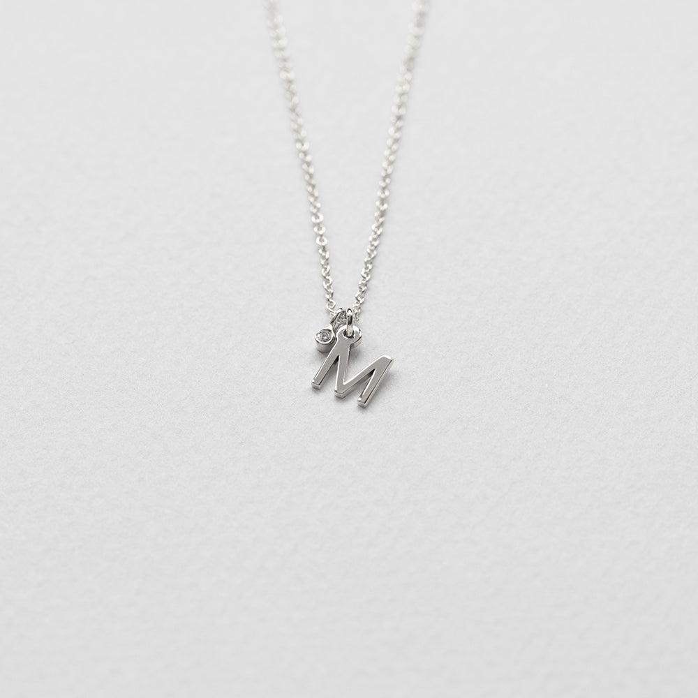 Initial necklace 14K white gold with diamond
