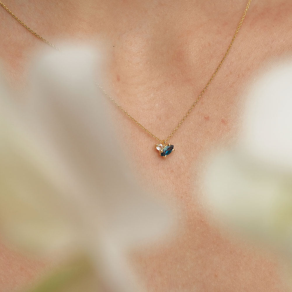 Fizzy blue topaz & white topaz necklace 14K yellow gold