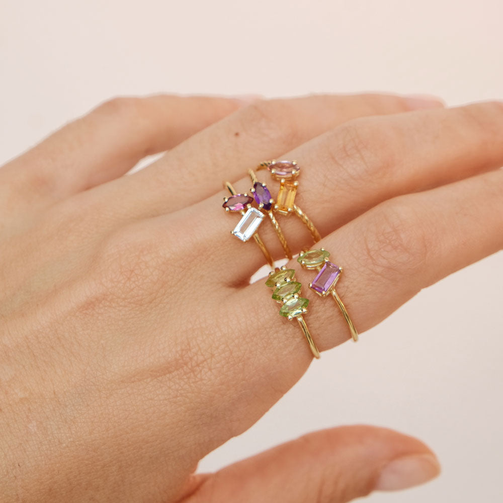 Fizzy rope citrine & amethyst ring 14K yellow gold
