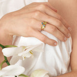 Fizzy peridot & blue topaz ring 14K yellow gold