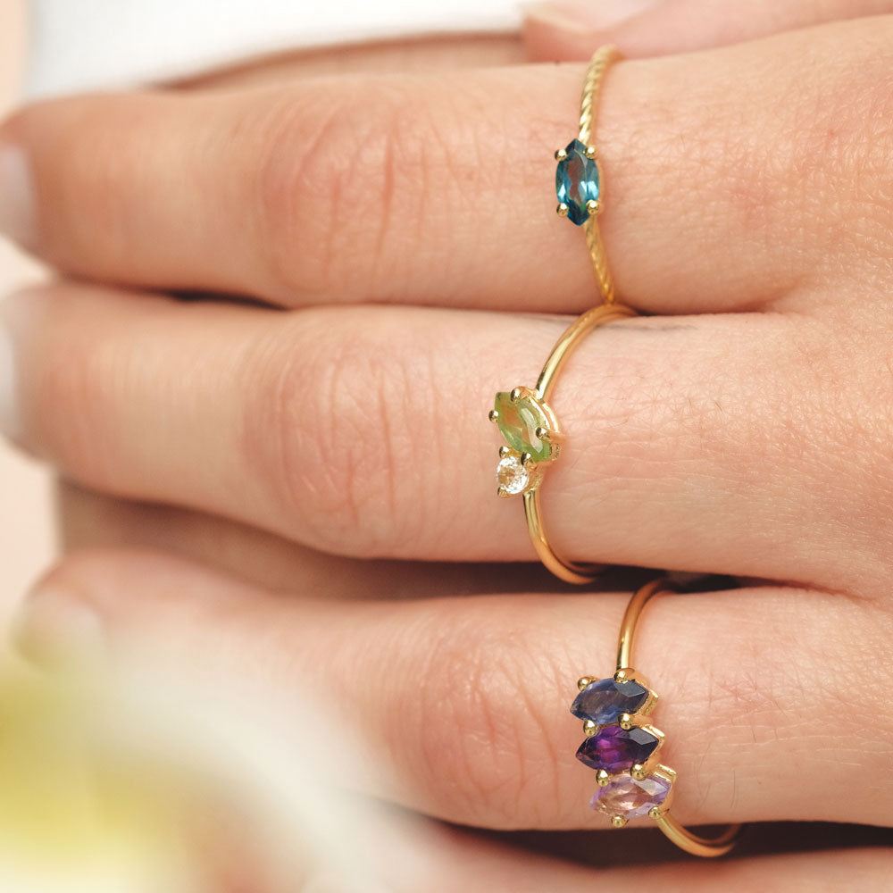 Fizzy rope blue topaz ring 14K yellow gold