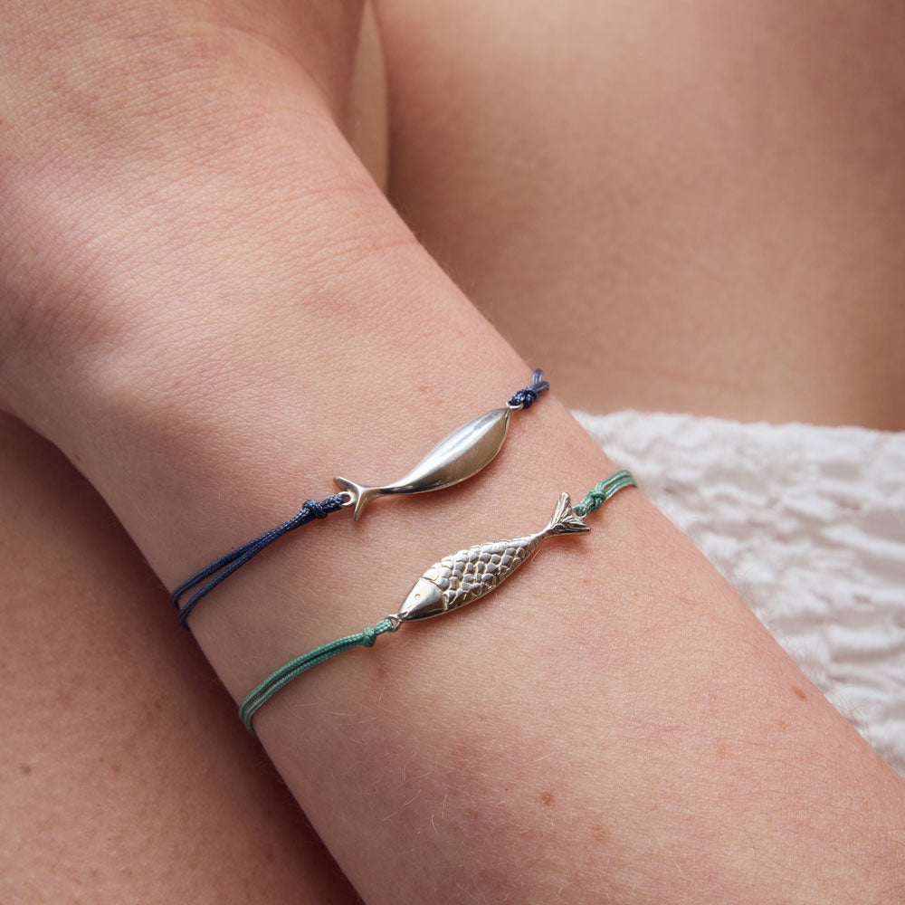 Diving tuna bracelet with thread silver