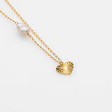 Sea & Sun pearl & heart necklace gold