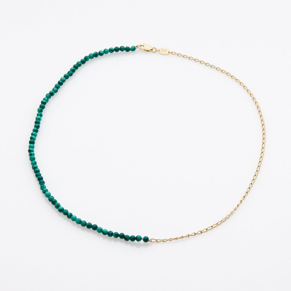 Half & Half malachite necklace 14K yellow gold