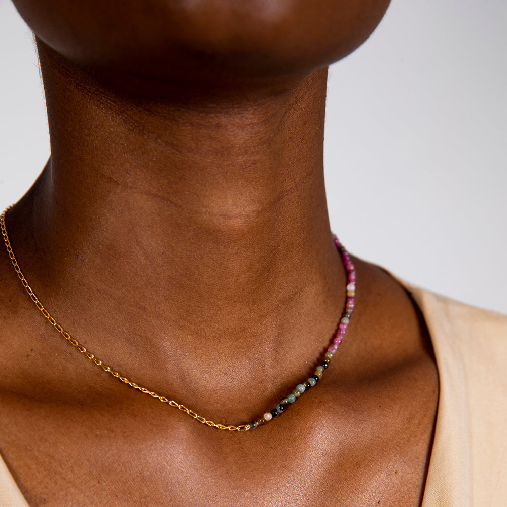 Half & Half tourmaline necklace 14K yellow gold